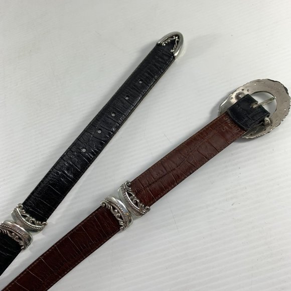 Womens Reversible Black Brown Belt Silver Colored Metal Details Size Small - Picture 5 of 8